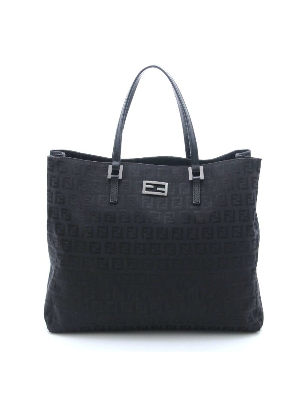 Fendi Zucchino Tote Black Canvas Leather